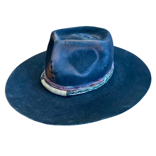 Distressed Black Broad-brimmed hat