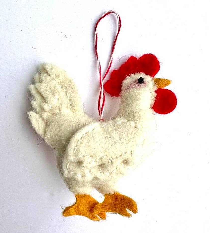 Felted White Hen Ornament