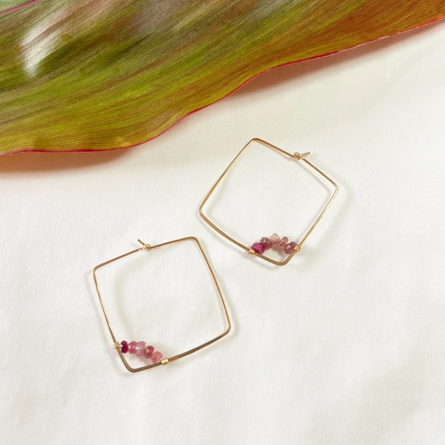 Square Tourmaline Threader Earrings