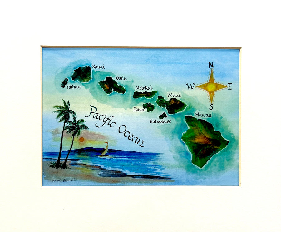 Hawaiian Island_archival print, 8" x 10" by Maui based artist, Rebecca Lowell.