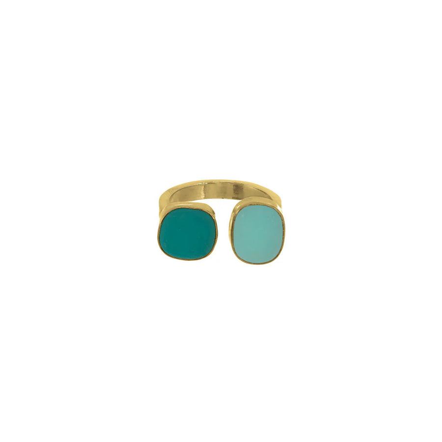 Double Glass Ring - Aqua, Light Aqua - Vermeil