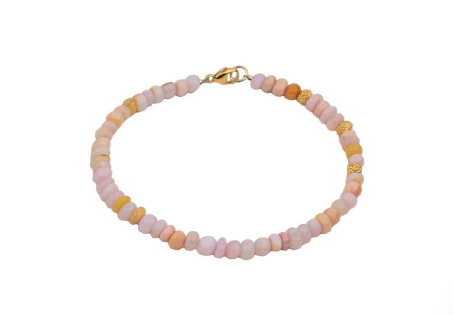 Beaded Pink Opal Bracelet - 18K Gold Vermeil