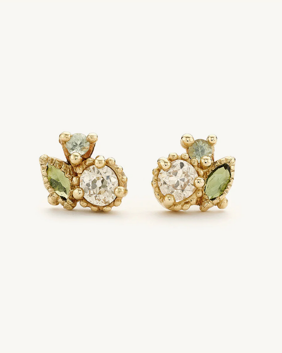 Champagne Diamond and Sapphire Cluster Studs