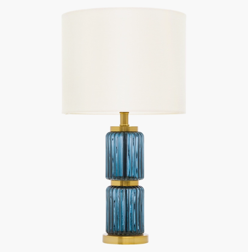 19.5"H Valentia Blue & Gold Cylinder Base Table Lamp