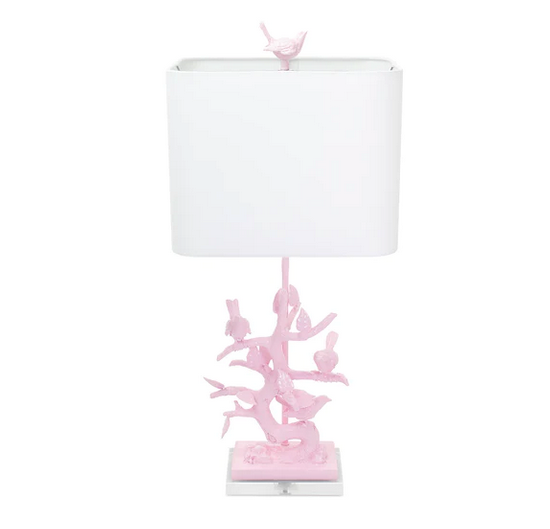 29"H Bird on Branch Table Lamp-Blushing Bride Pink