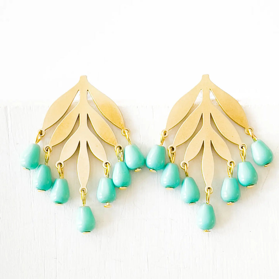 Glass Bead Chandelier Studs- Turquoise color