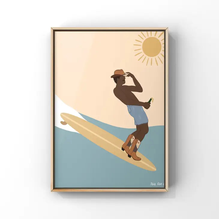 Surfin Cowboy Art Print | Surf Wall Art Print | Beach Prints