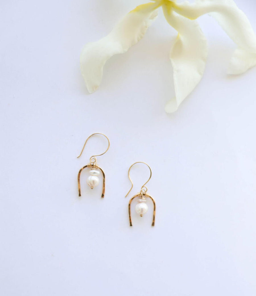 Mini Horseshoe Pink Keshi Pearl Earrings