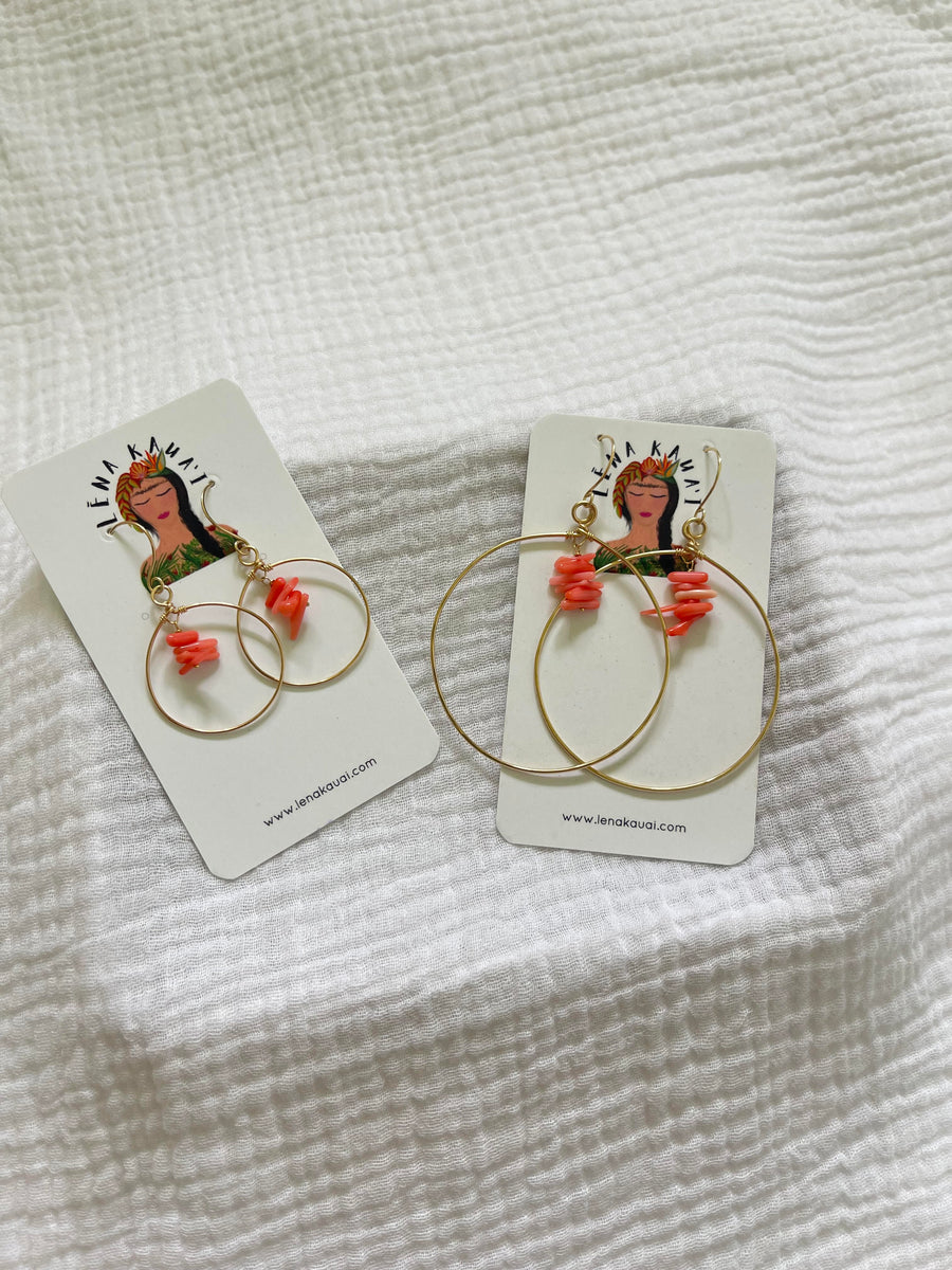 Large Coral Hoop Earrings