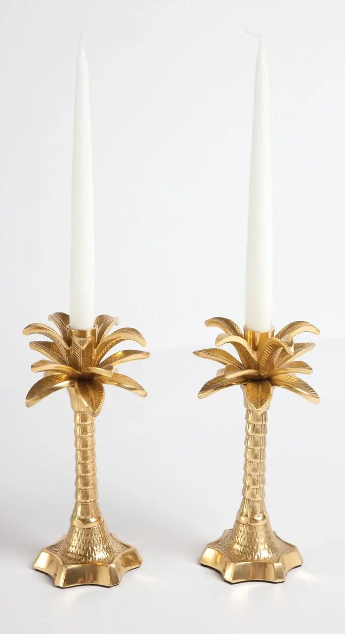 Gold Palm Tree Candlestick Set