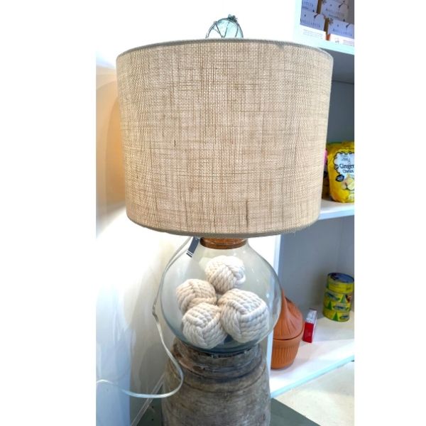 Glass Lamp with Balls of Rope + optional vintage glass float finial