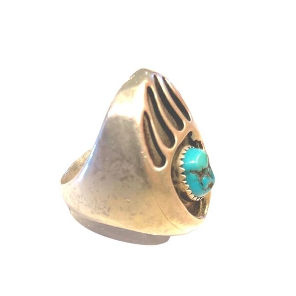Vintage 'Bear Paw Claw' Navajo/Sterling Silver Turquoise Ring.