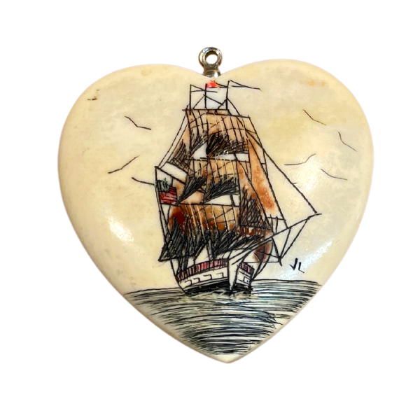 Vintage Scrimshaw Heart-shaped Pendant