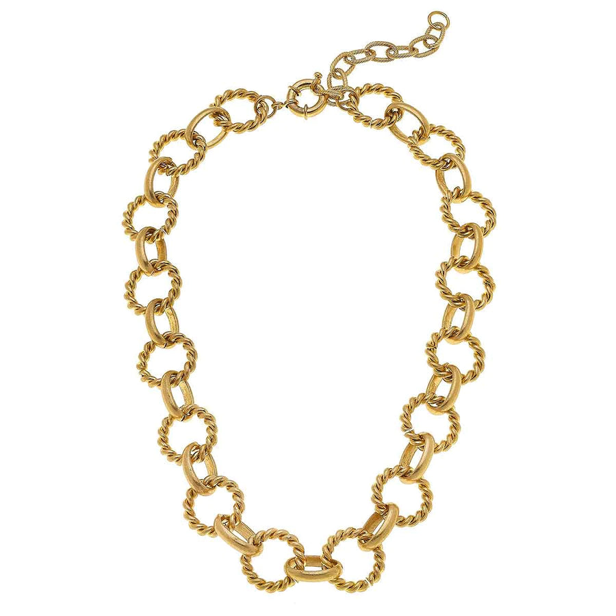 Angela Linked Rope Chain Necklace in Worn Gold