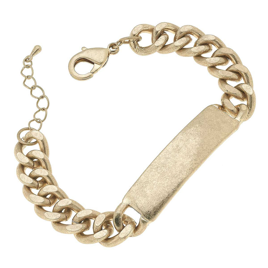 Salem Curb Chain ID Plate Bracelet in Worn Gold