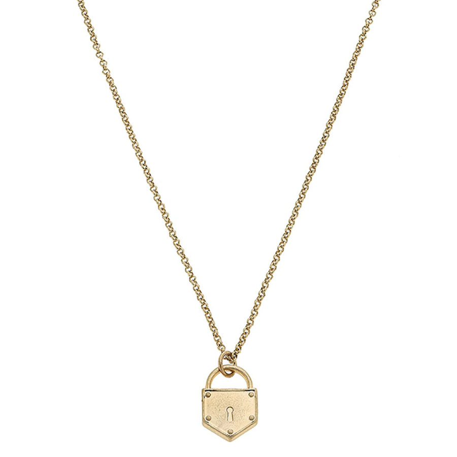 Piper Delicate Chain Padlock Necklace in Worn Gold