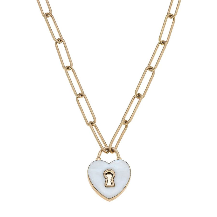 Moncler Enamel Heart Padlock Necklace in White