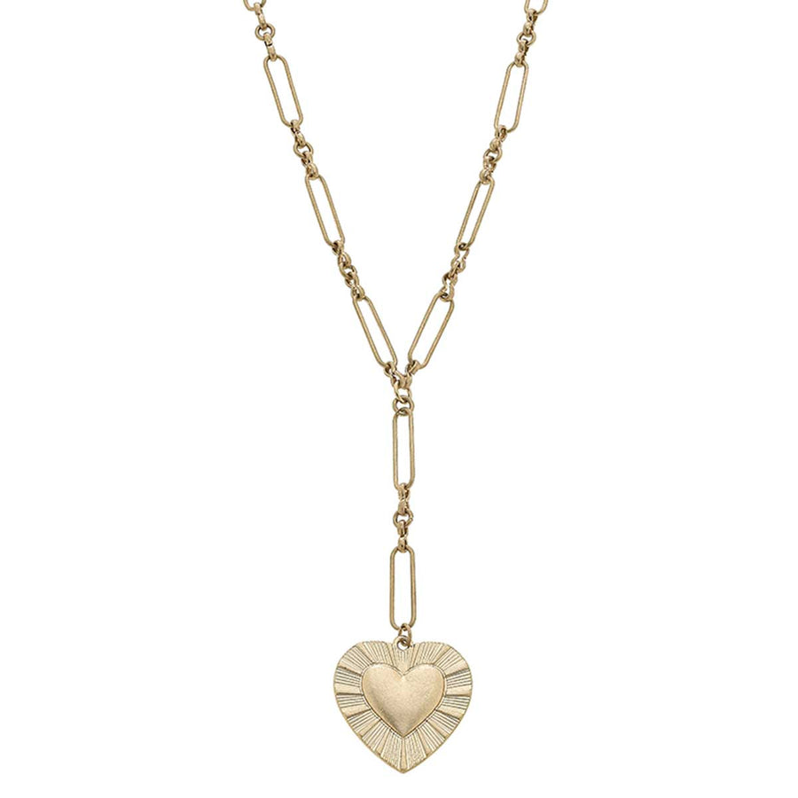 Margot Heart Pendant Y Necklace in Worn Gold