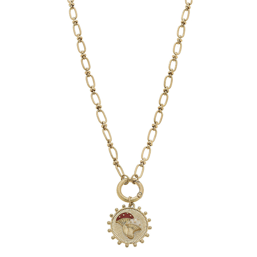 Riley Mushroom Charm Necklace in Worn Gold