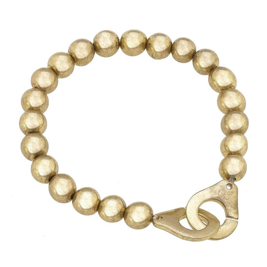 Nyla Handcuff Ball Bead Stretch Bracelet in Worn Gold