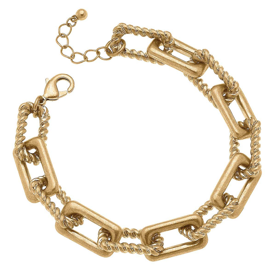 Sierra Twisted Metal Rectangle Link Bracelet in Worn Gold