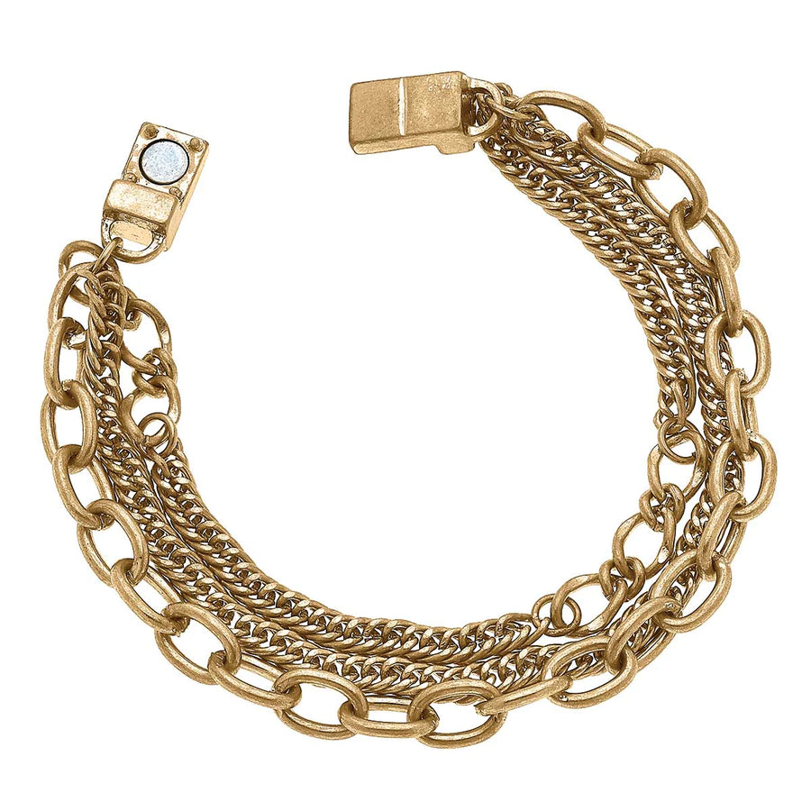 Lucia Layered Mixed Media Chain Bracelet in Worn Gold