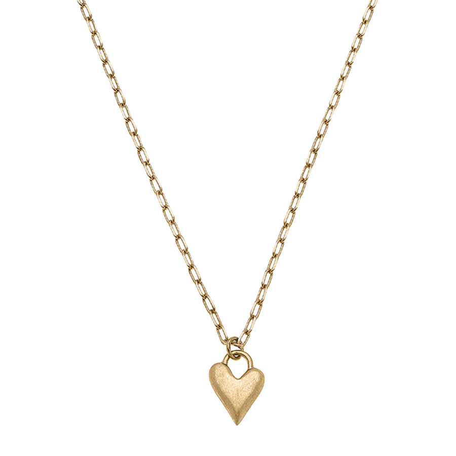 Macy Heart Charm Necklace in Worn Gold