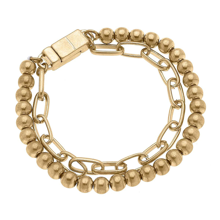Elyse Layered Mixed Media Chain Bracelet in Worn Gold