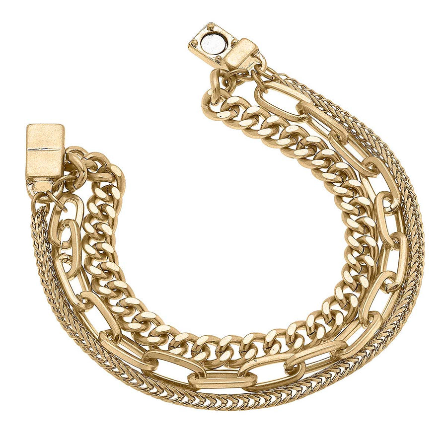 Tess Layered Mixed Media Chain Bracelet in Worn Gold