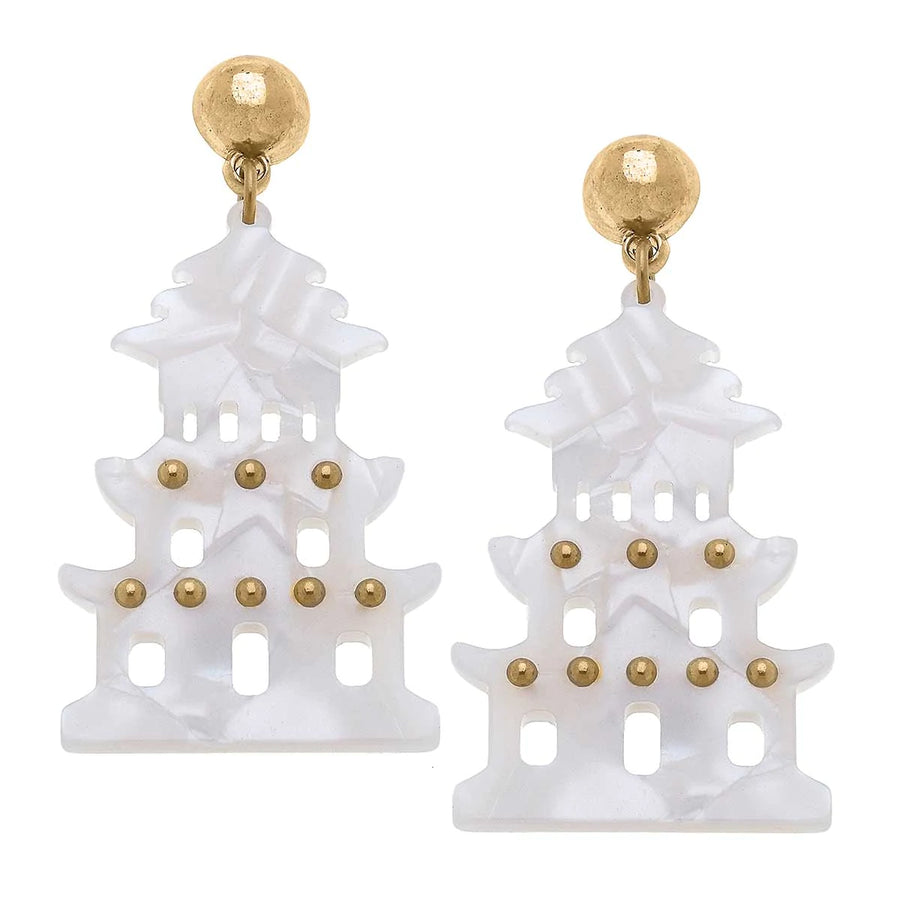 Gia Pagoda Resin Statement Earrings in Mother of Pearl