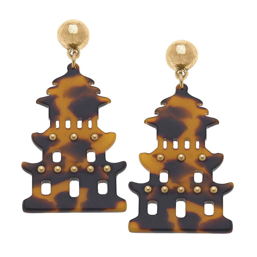 Gia Pagoda Resin Statement Earrings in Tortoise