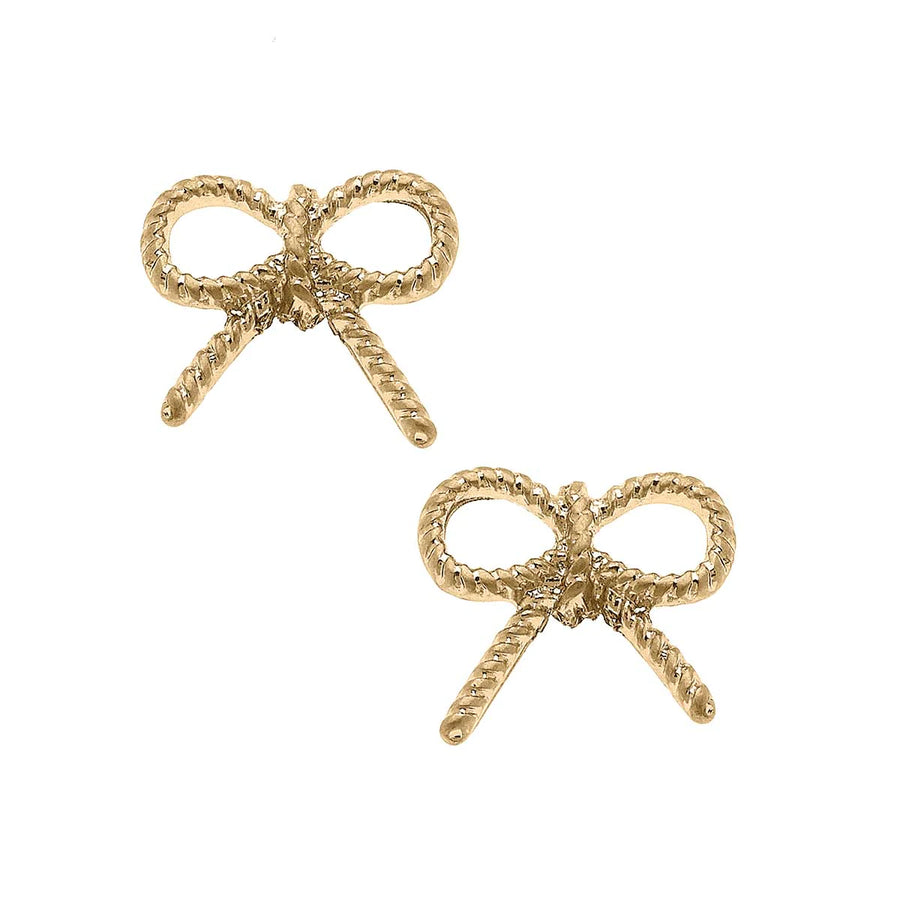 Maddie Bow Stud Earrings in Worn Gold