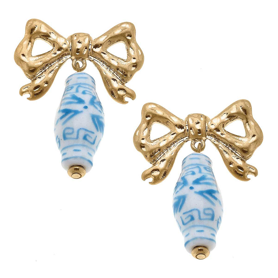 Carter Porcelain & Bow Drop Earrings in Wedgewood Blue