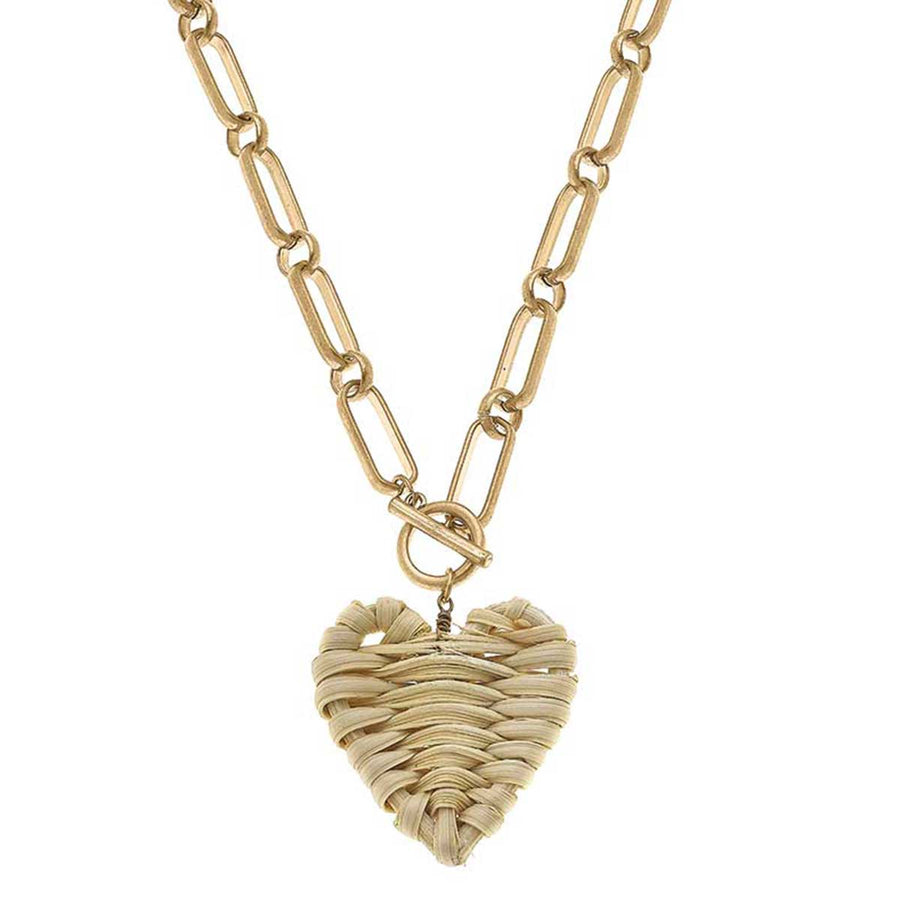 Dottie Wicker Heart Pendant Necklace in Worn Gold