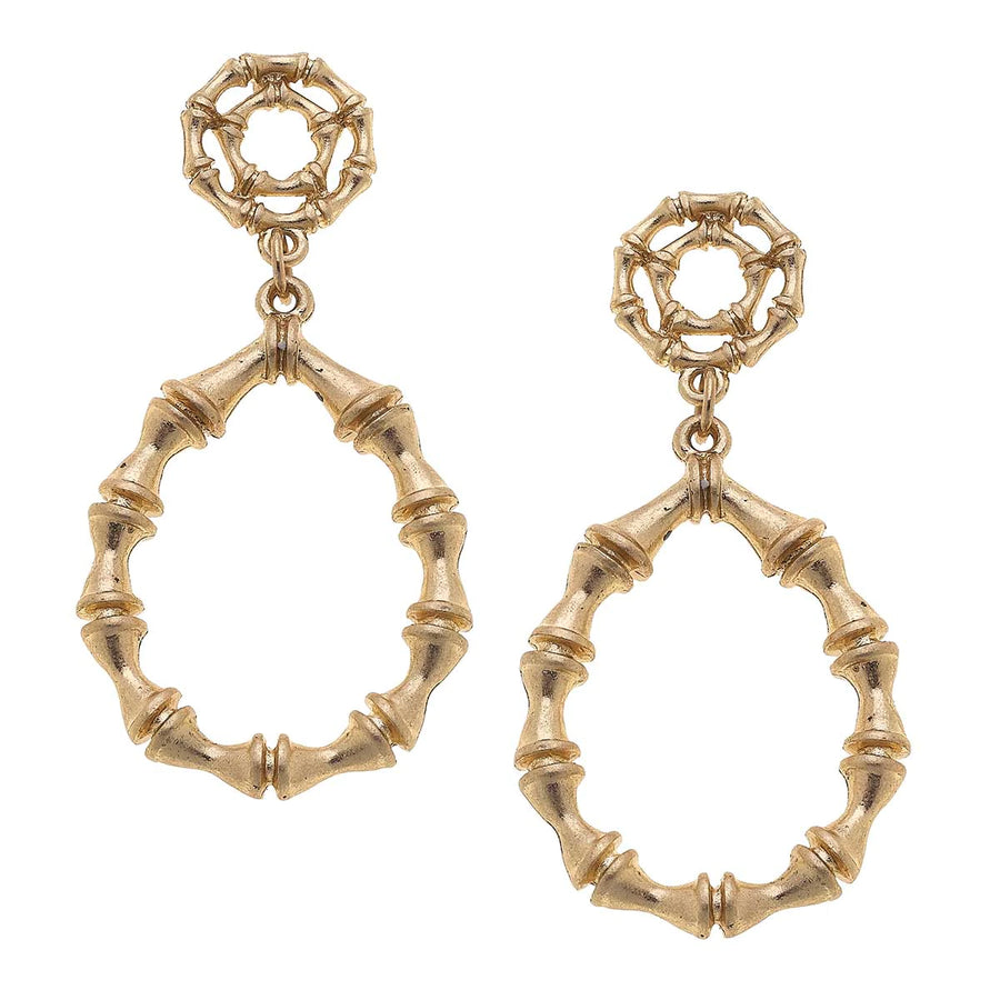 Jenny Bamboo Teardrop Earrings in Worn Gold