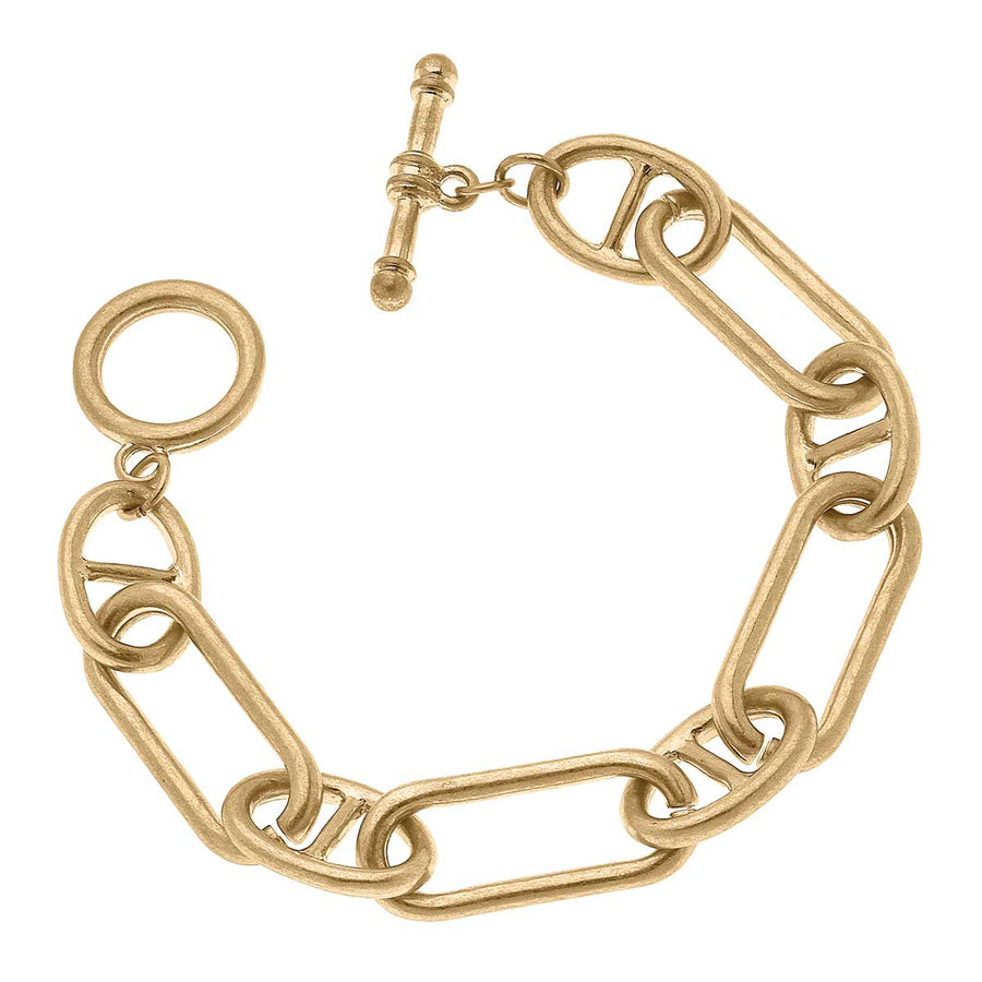 Maddox Mariner Chain Link T-Bar Bracelet in Worn Gold
