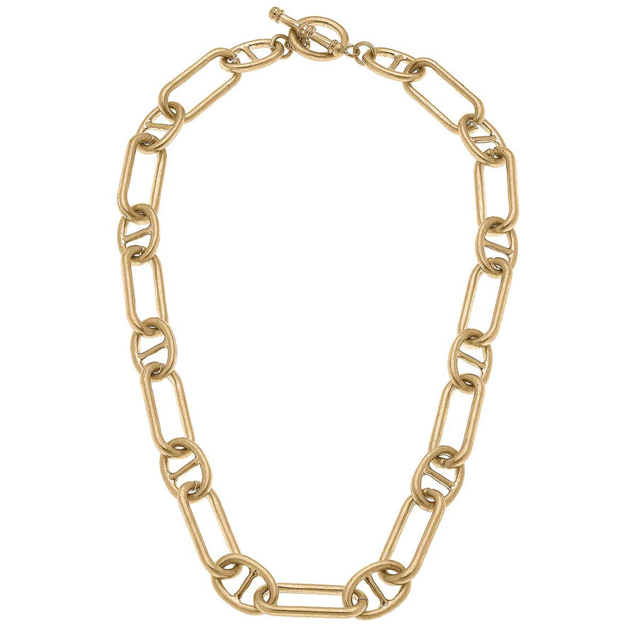Maddox Mariner Chain Link T-Bar Necklace in Worn Gold