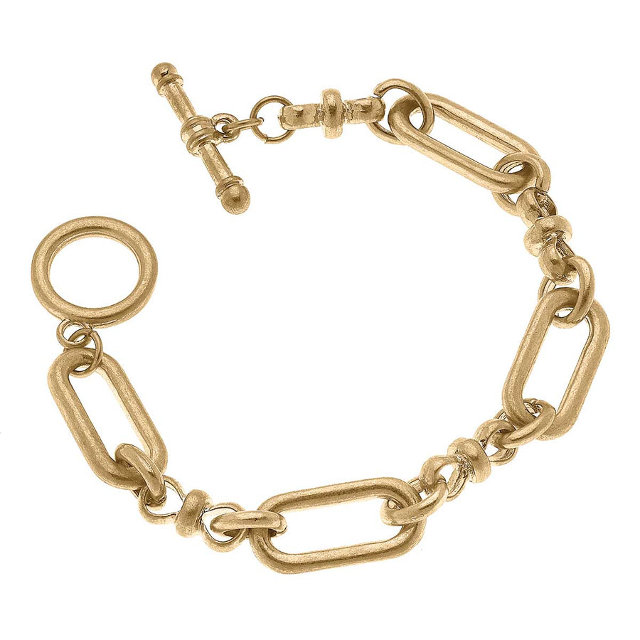 Kimber Oval Chain Link T-Bar Bracelet in Worn Gold