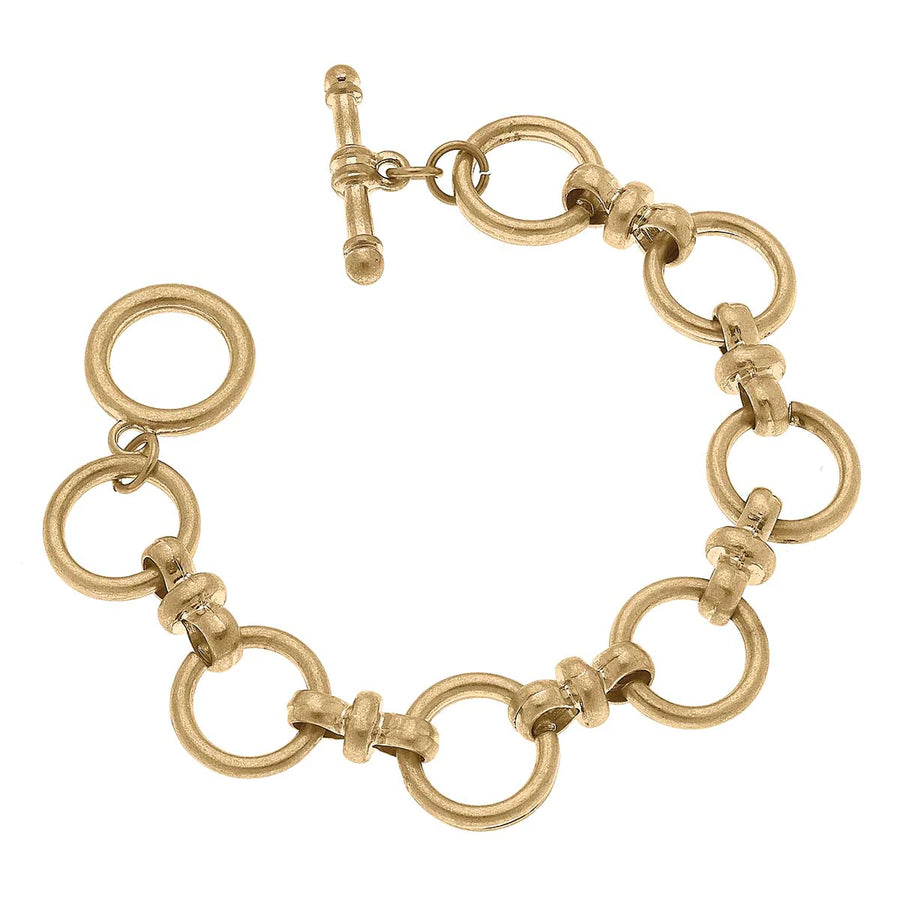 Lux Chain Link T-Bar Bracelet in Worn Gold