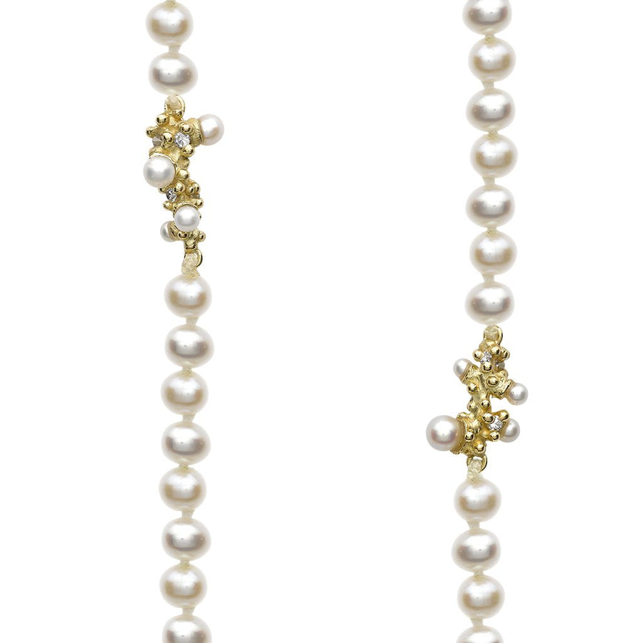 Pearl Necklace with Diamonds and Granules