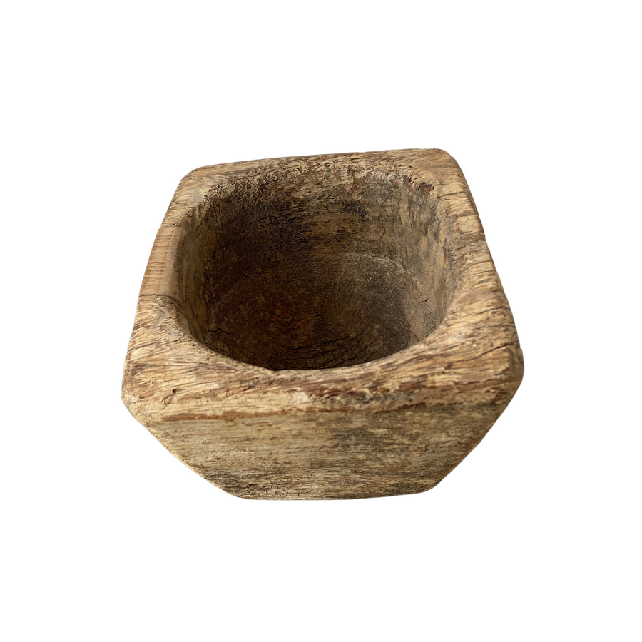 Ancient African Wood Square Bowl with Round Inside