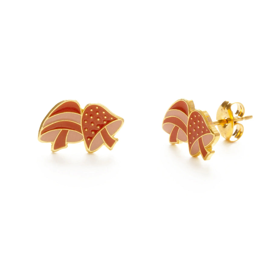 70's Shroom Stud Earrings - Pink/Orange