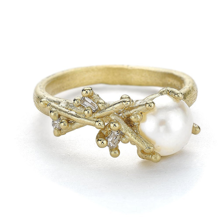 Asymmetric Pearl and Diamond Ring