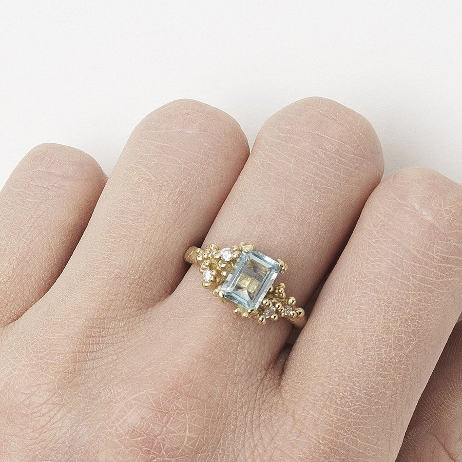 Aquamarine and Diamond Encrusted Ring