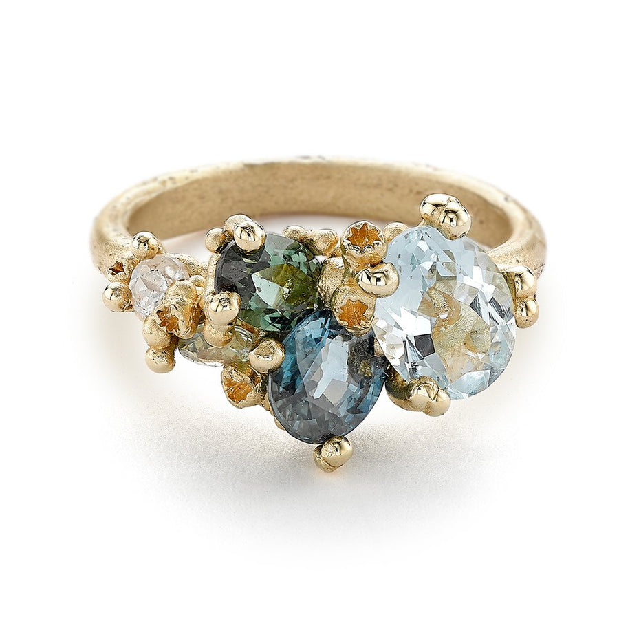 Aquamarine and Sapphire Asymmetric Ring