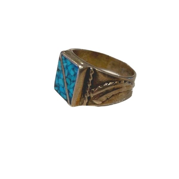 Vintage Navajo/Sterling Silver, crushed Turquoise Inlay Ring. size 9.5