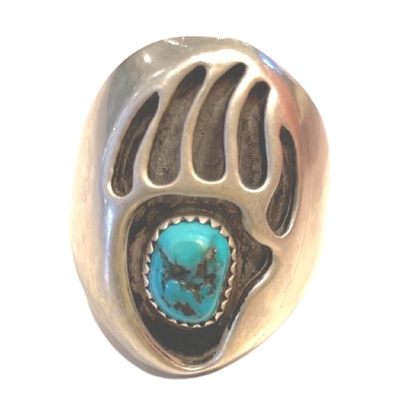 Vintage 'Bear Paw Claw' Navajo/Sterling Silver Turquoise Ring.