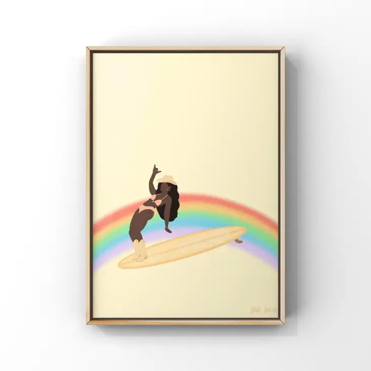 Hang Ten Rainbow Surfing Cowgirl Art Print