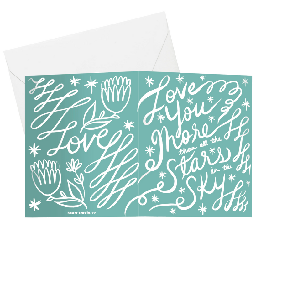 Love You More Than All The Stars Calligraphy Front & Back Card