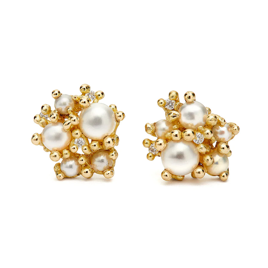 Pearl and Diamond Cluster Studs with Granules